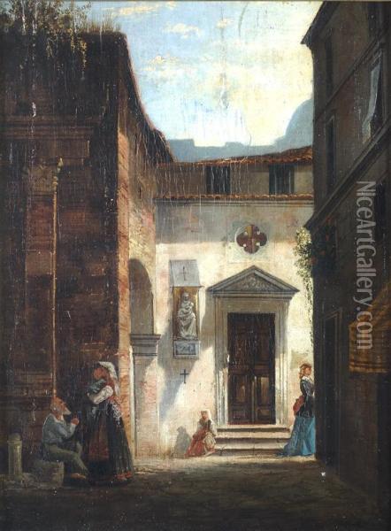 Strada Con Chiesa Oil Painting - Vincenzo Abbati