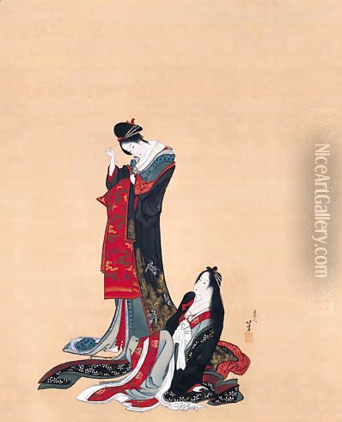 Two courtesans Oil Painting - Katsushika Hokusai