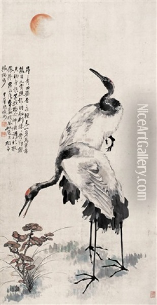 Crane Oil Painting -  Hu Tiemei