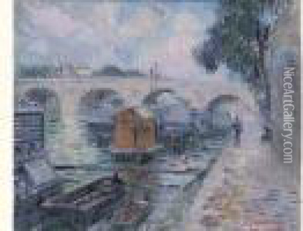 Paris, La Seine Au Pont Marie Oil Painting - Gustave Loiseau