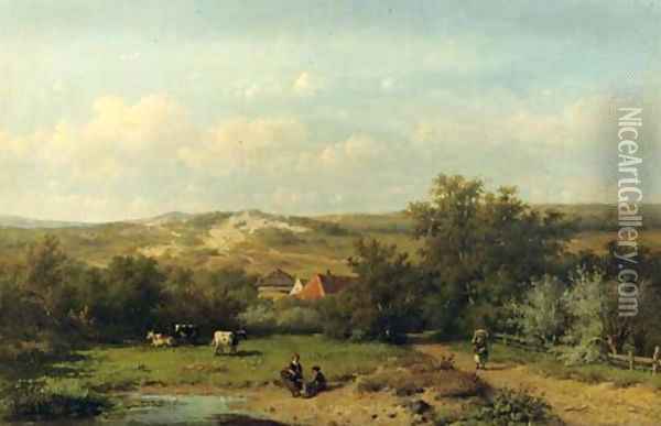An extensive summer landscape Oil Painting - Anthonie Jacobus van Wyngaerdt