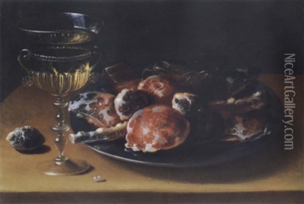 Still Life Of Sweets On A Plate And A Glass Of Wine Oil Painting - Osias Beert the Elder