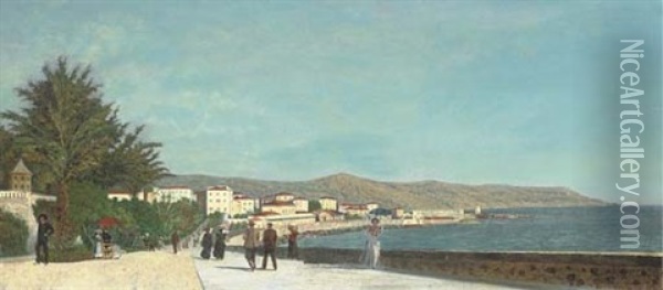 The Promenade At San Remo Oil Painting - Louis Saugy