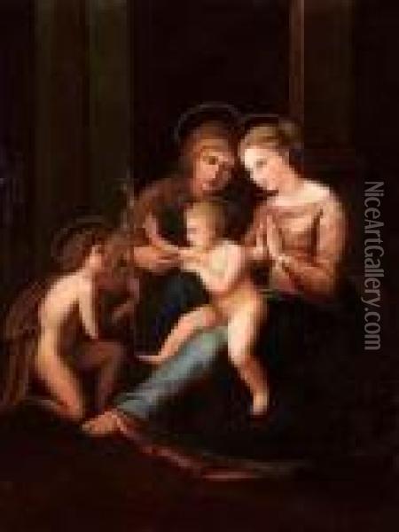 Madonna, Sant'elisabetta, Gesu Bambino E S. Giovannino Oil Painting - Raphael (Raffaello Sanzio of Urbino)