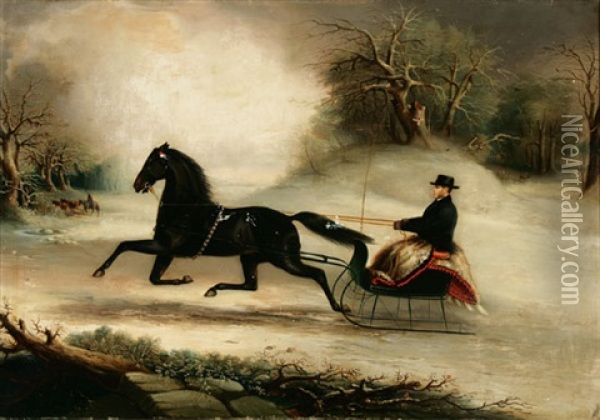 Abner J. Tower Driving His Stallion Merry-legs Oil Painting - Thomas K. Zandt
