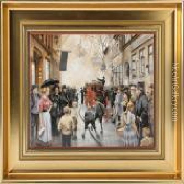 A Porcelainplaque Decorated In Colours Oil Painting - Paul-Gustave Fischer