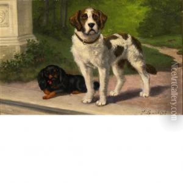 Two Curious Pups Oil Painting - Sophie Sperlich