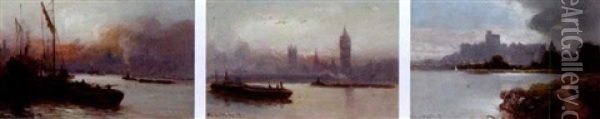 Views On The Thames (3 Works In 1 Frame) Oil Painting - George Hyde Pownall