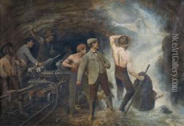 Arbeiter Beim Bau Des Lotschbergtunnels Oil Painting - Rudolf Johann Weiss