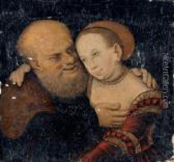Scene D'amour Inegal Oil Painting - Lucas The Elder Cranach