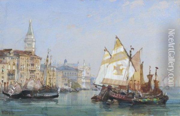 Gondoles Et Bragossi Sur Le Bassin De Saint Marc, Venise Oil Painting - William Wyld
