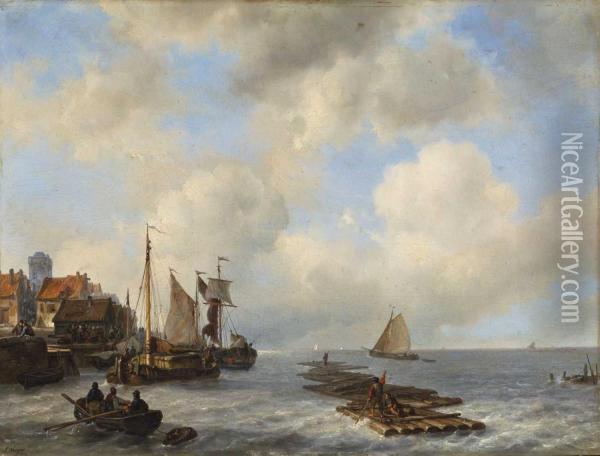 Hollandischerfischerhafen Mit Booten Und Holzflossen Oil Painting - Louise Meyer
