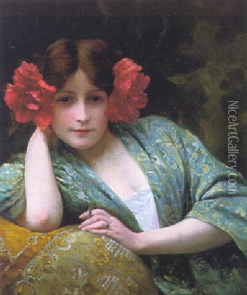 Young Lady In A Kimono Oil Painting - Leopold Franz Kowalski