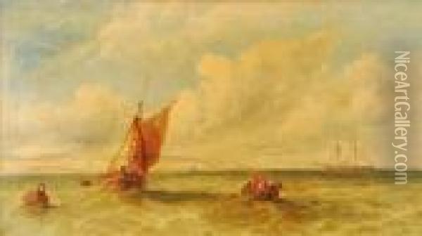 Shipping Offthe Coast Oil Painting - James Edwin Meadows