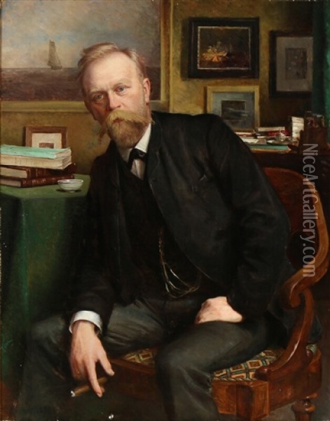 Portrait Of A Gentleman With A Cigar Oil Painting - Emilie (Caroline E.) Mundt
