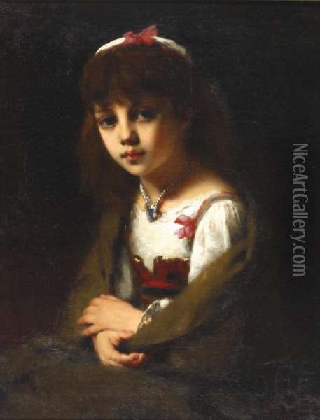 A Girl With A Necklace Oil Painting - Alexei Alexeivich Harlamoff