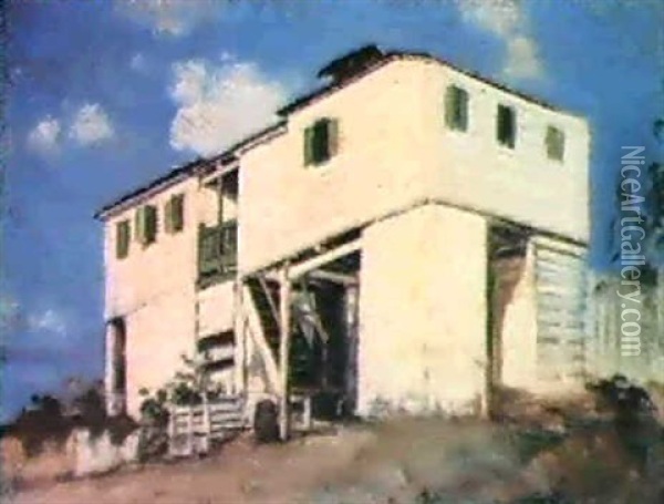Hacienda Los Dolores (vista Posterior.) Oil Painting - Francisco Manuel Oller y Cestero
