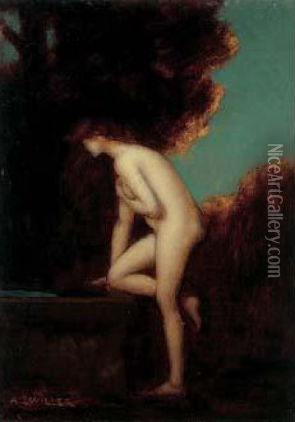 Femme Nue A La Fontaine Oil Painting - Augustin Zwiller