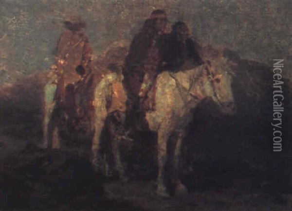 A Council On The Mesa Oil Painting - Frank Tenney Johnson
