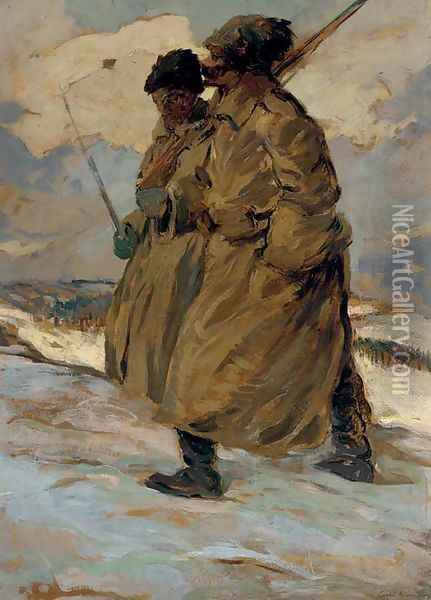 Two Soldiers Oil Painting - Sergey Arsenievich Vinogradov