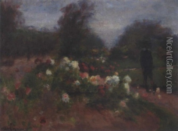 Le Jardin Fleuri Oil Painting - Lucien Rene Mignon