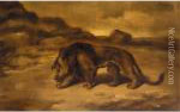 Lion Prowling Oil Painting - Antoine-louis Barye
