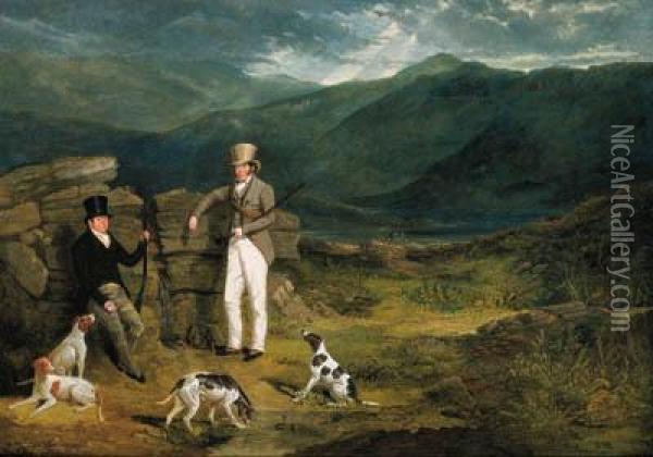 John Barker Of Leighton Hall, Yorkshire And John Batsby, Withpointers On A Grouse Moor Oil Painting - John Frederick Herring Snr
