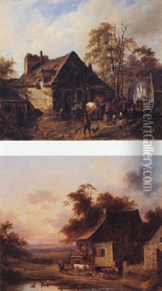 Village Scene Oil Painting - Charles Claude Delaye