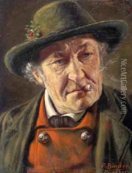 Portrait Eines Zigarre Rauchenden Bauern Oil Painting - Alois Binder