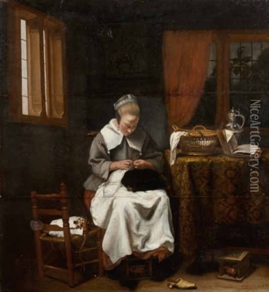 La Dentelliere Oil Painting - Nicolaes Maes
