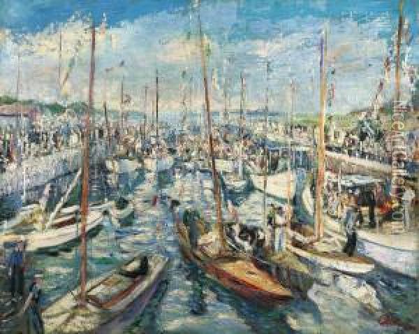 Le Port En Fte Oil Painting - Lucien Adrion