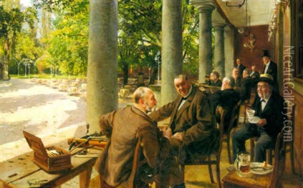 Auf Der Pensionsterasse Oil Painting - Hans Schmidt