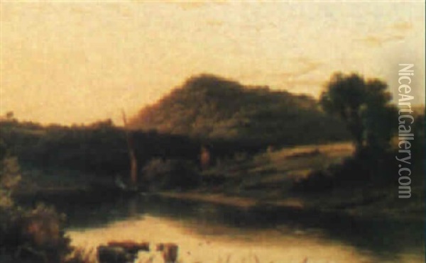 Sundown On The Wye Oil Painting - Thomas Whittle the Elder