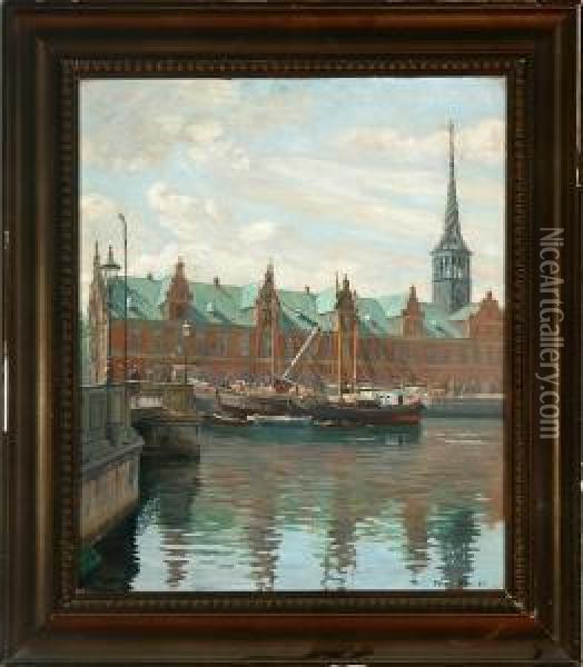 A Habour Scenery From Copenhagen At The Stock Exchange Oil Painting - Robert Panitzsch
