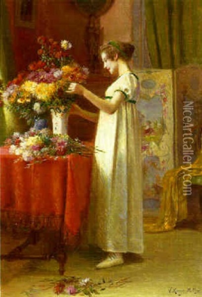 Arranging The Flowers Oil Painting - Victor Marais-Milton
