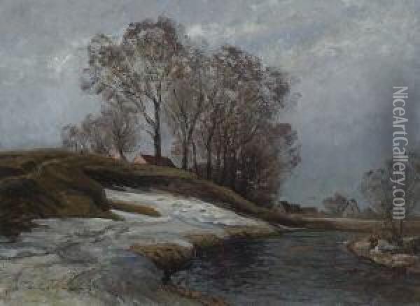 Flusslandschaft Im Vorfruhling. Oil Painting - Otto Gampert