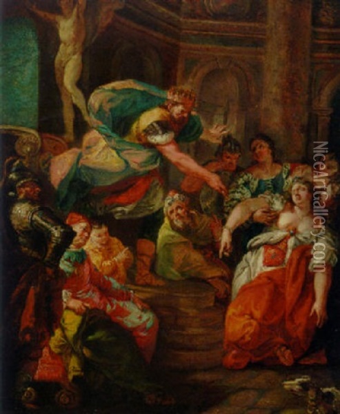 Esther Swooning Before Ahasuerus Oil Painting - Francesco Salvator Fontebasso