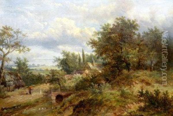 Figures On A Path In A Wooded Landscape Oil Painting - Joseph Thors