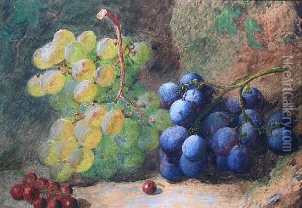 Still Life Of Grapes And Berries On A Mossybank Oil Painting - Charles Henry Slater