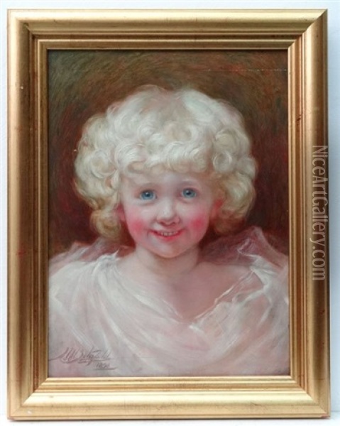 Portrait Of Blue Eyed Blond Haired Child Oil Painting - John William Schofield