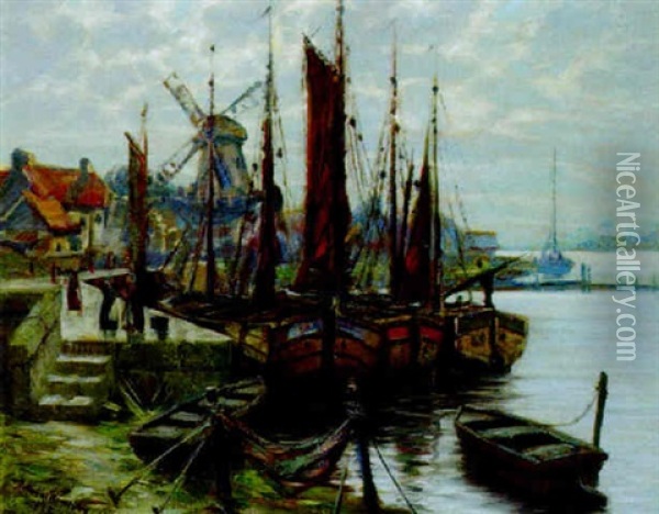 Fischerboote Im Hafen Oil Painting - Anton Mueller-Wischin