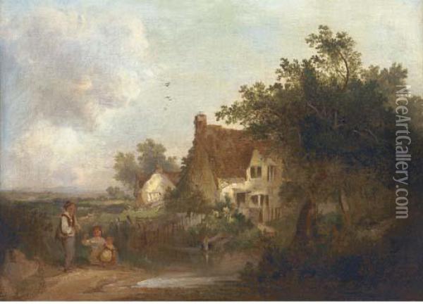 Figures By A Cottage Oil Painting - Edward Charles Williams