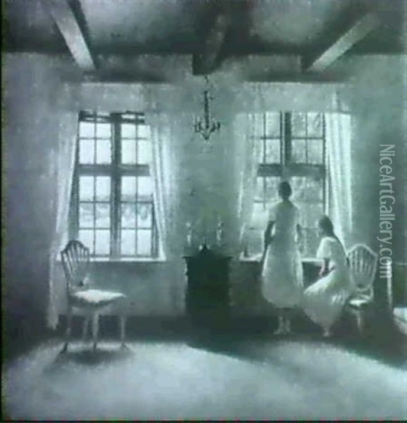 Expecting A Guest Oil Painting - Peter Vilhelm Ilsted