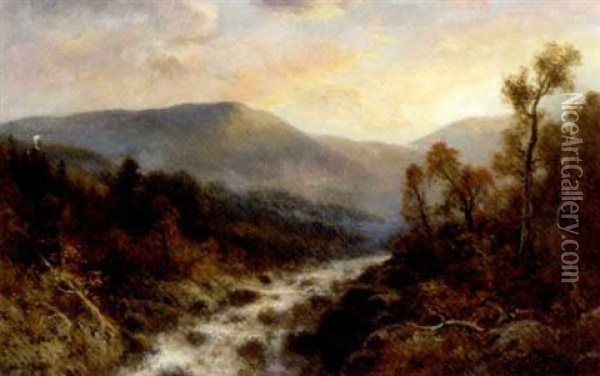 Rushing Rapids In A River Landscape Oil Painting - Thomas Bailey Griffin