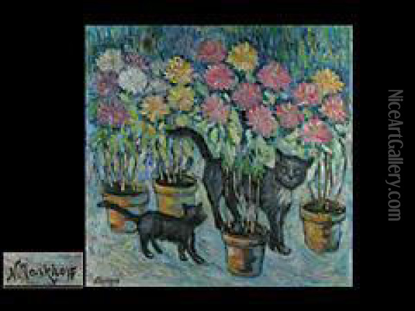 Katzen Und Blumen Oil Painting - Nikolai Aleksandrovich Tarkhov