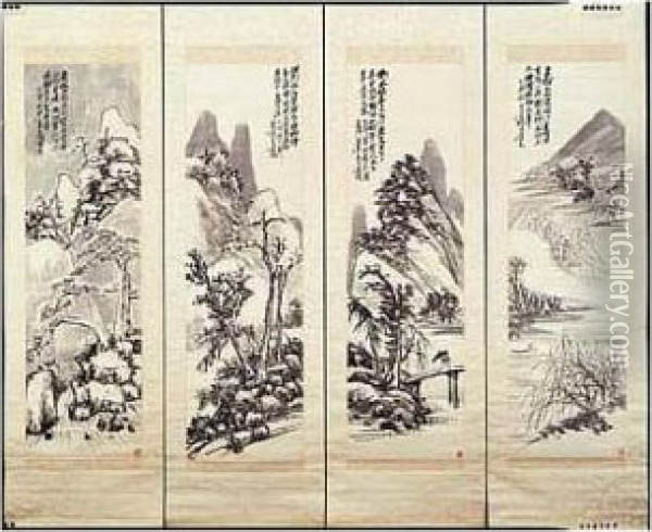 Landscape Of The Four Seasons Oil Painting - Wu Changshuo