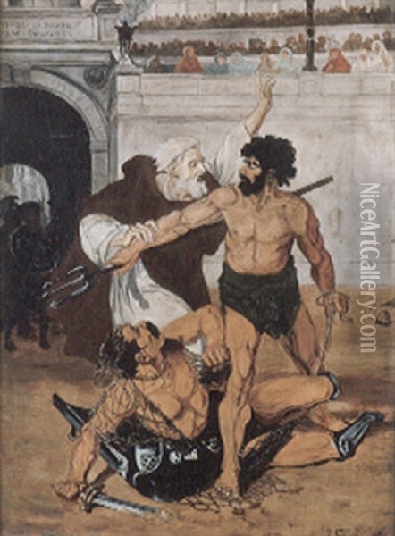 Gladiatorenkampf Im Colosseum Oil Painting - Joseph Stallaert