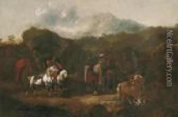 Paesaggio Con Carovana Di Mercanti orientali  Oil Painting - Philipp Peter Roos