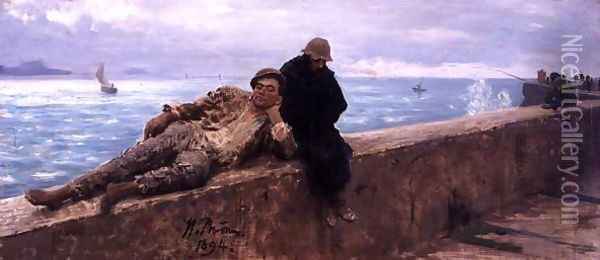 Study of Vagabonds, 1894 Oil Painting - Ilya Efimovich Efimovich Repin