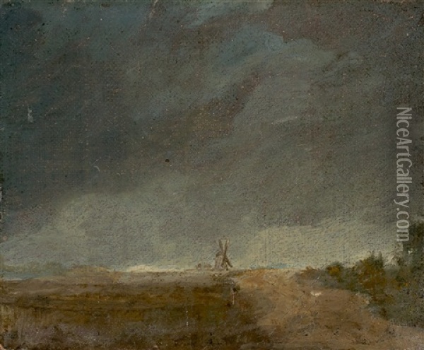 Windmill Under Dark Clouds Oil Painting - Georges Michel